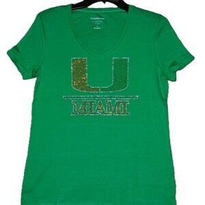 Hurricanes rhinestone bling green short sleeved Vneck shirt size small